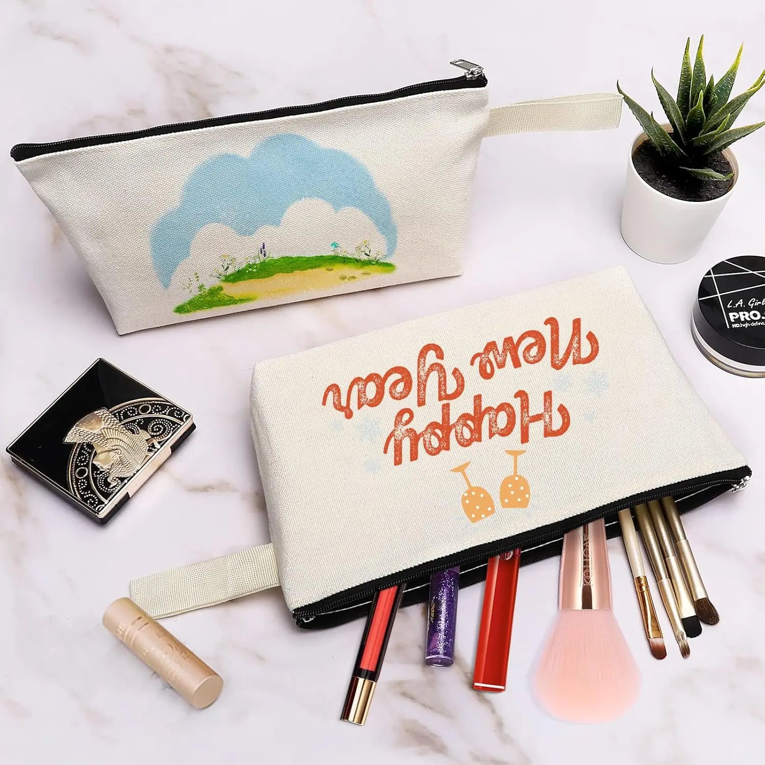 22*13*4.5 Dental Skicare Kit Custom Logo Small Eco Friendly Blank Canvas Make up Pouch Cotton Makeup Bags Cosmetic Bag