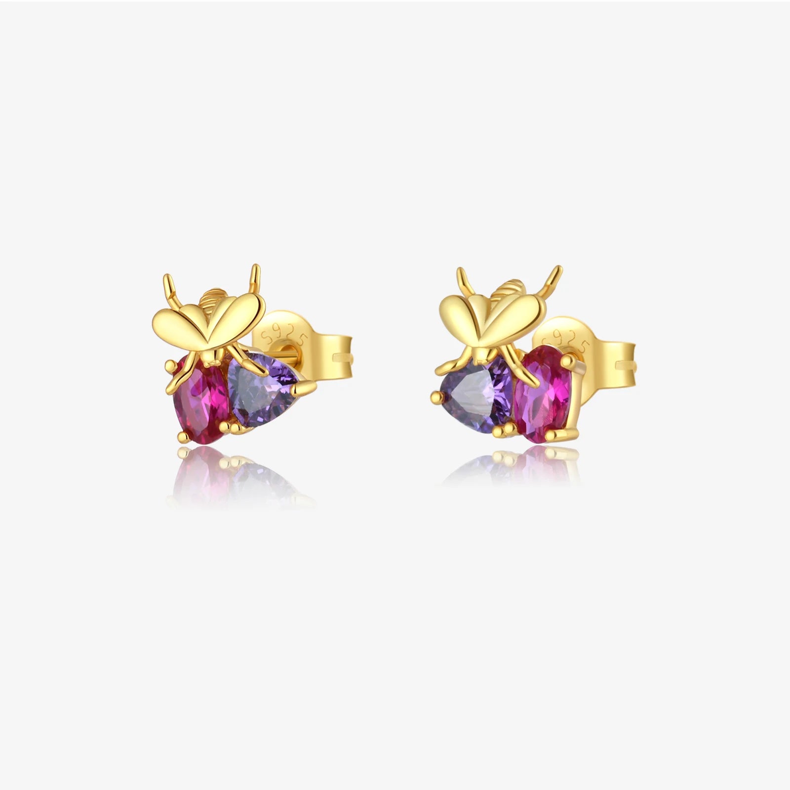 FUAMAY Classic Vintage Fashion Jewelry Stud Earrings Purple Rose Zircon Heart Cut Stud Earrings