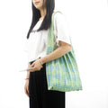 Casual Women's Knitted Tote Handbag Contrasting Colors Expandable Shopping Bag Ruched Pleated Design for Summer Winter Spring