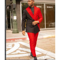 Black Red Patchwork Men Suits Double Breasted Groom Wedding Prom Tuxedos Best Man Custom Made 2 Piece Blazer Sets Jacket+Pants