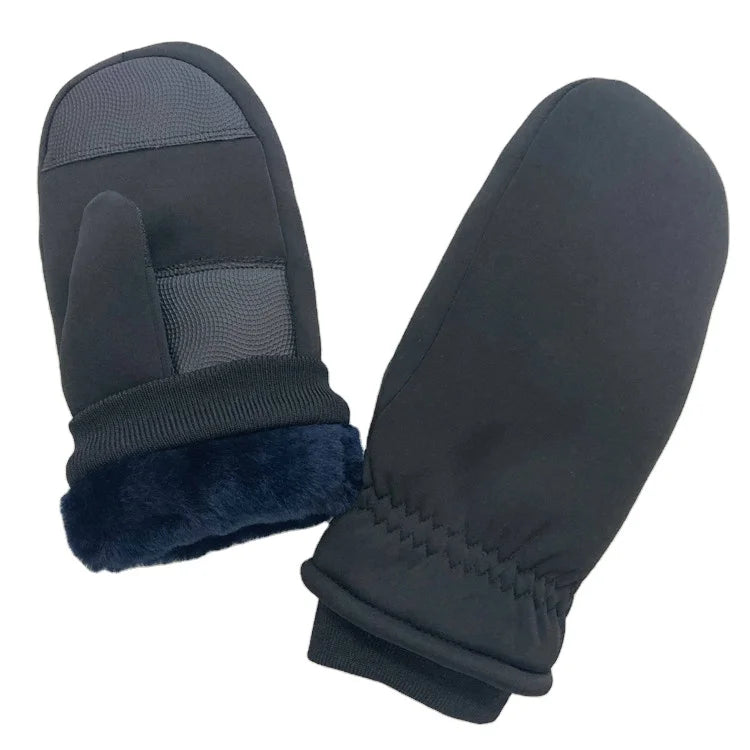 Sample Support Cheap Ski Mittens Waterproof Shearling Fur Warm Winter Snowmobile Gloves with Polyester Leather Palm Snowboarding