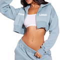 Embroidery Logo New Design Workout Women Long Sleeve Sweater Zipper Cropped Hoodie