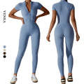 One Piece Gym Clothing Women Front Zipper Short Sleeve Sport Workout Clothing Bodysuits No T Line Dance Yoga Jumpsuit for Female
