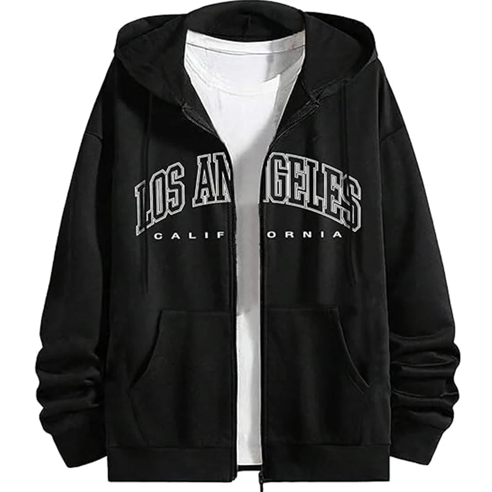 Men's Color Block Long Sleeve Zip up Hoodie Cartoon Graphic Drawstring Hooded Sweatshirt Tops