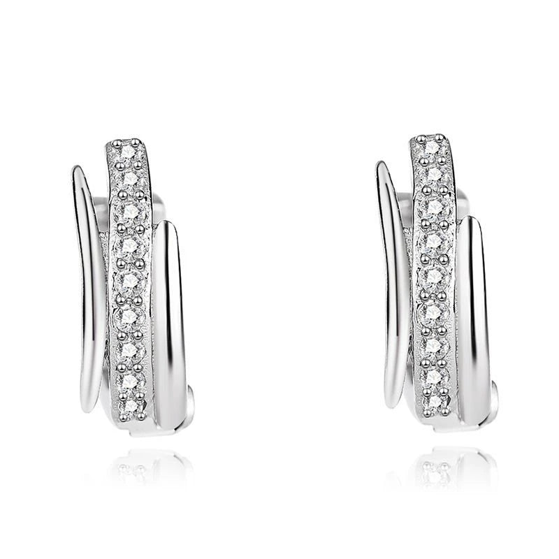 Simple fashion diamond zircon women 925 sterling silver small round circle hoop earrings