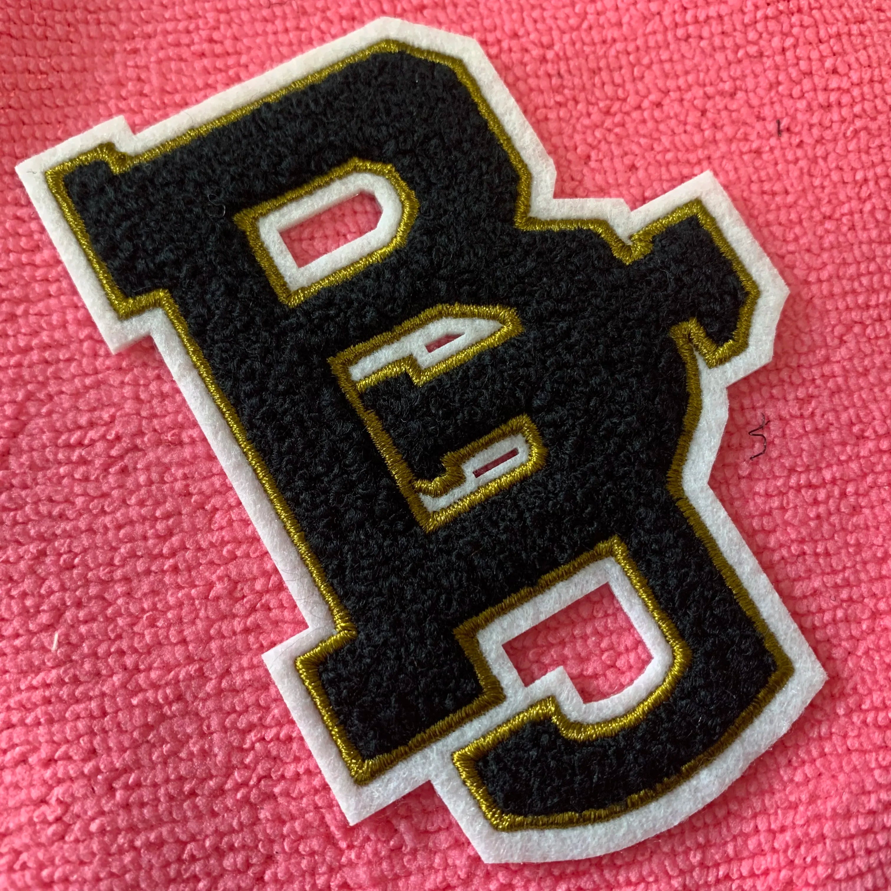 Tidy Border Flocky Surface Towel Embroidery Lettersbest Price Heat Press Chenille Embroidery logo for Hoodies