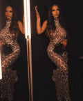 New Design Women Party Dress Shiny Rhinestone Mesh Sheer Sleeveless Elegant Evening Dress for Wedding
