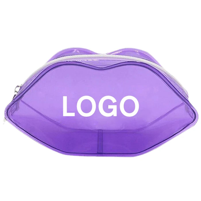 Waterproof PVC Jelly Cosmetic Bag for Kids Lip Shaped Travel Makeup Bag Zipper Closure Gloss Lamination Fashion Style Character
