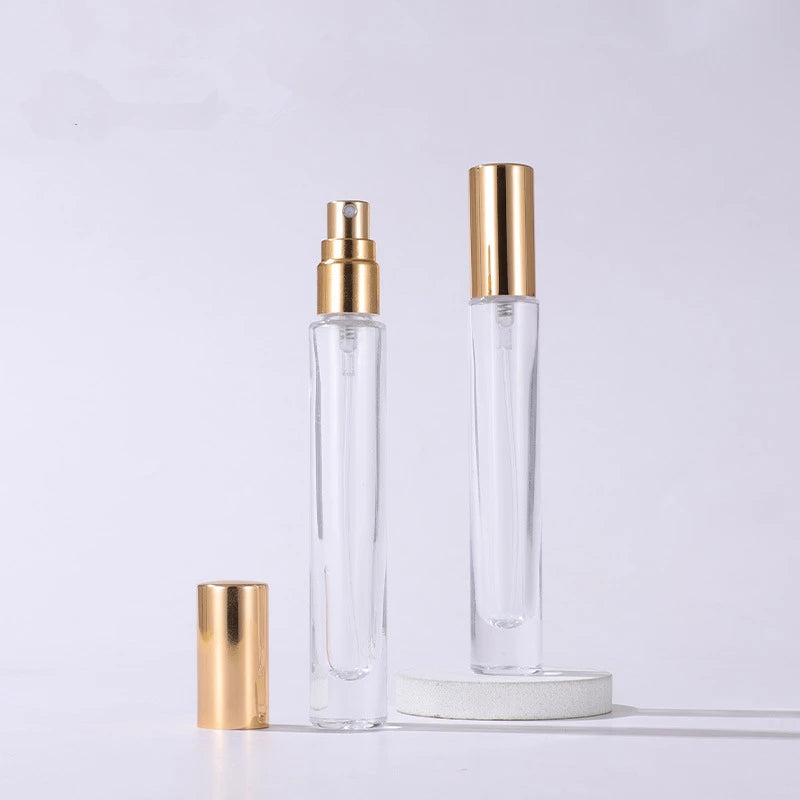 Hot 10ML Slim Transparent Square Glass Perfume Bottle with Golden Cap Pump Sprayer Seal-Minimum Order 100pcs