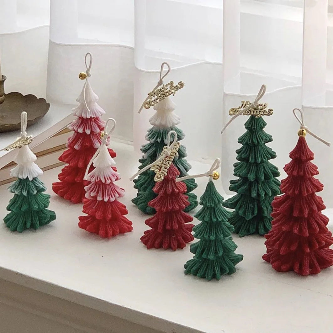 Handmade 7-Layer Pine Christmas Tree Soy Wax Scented Candle Beeswax Home Decoration for Christmas and Birthdays