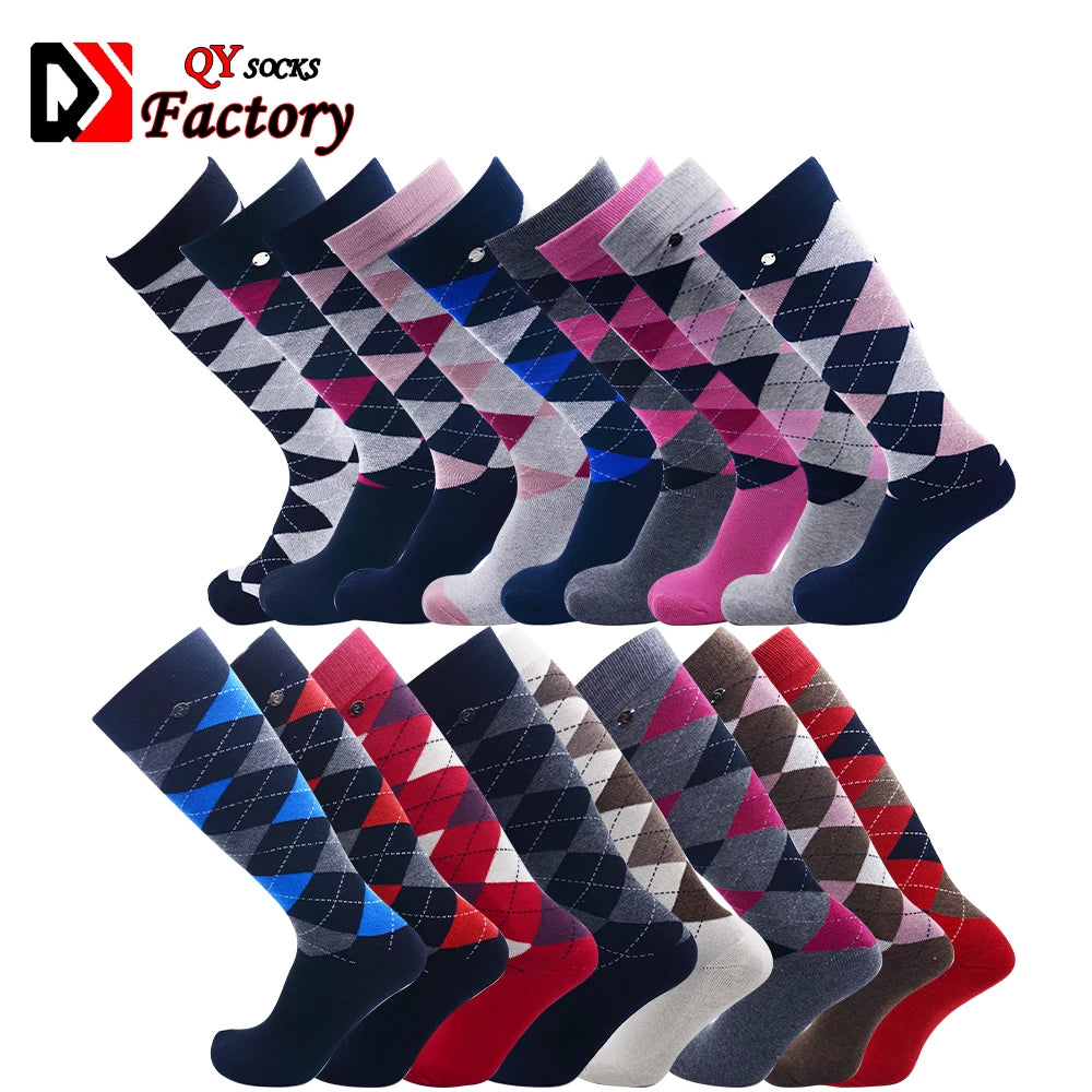 Factory Cheap Geometric Diamond Pattern Socks Business Men Dress Cotton Socks MegaBDM