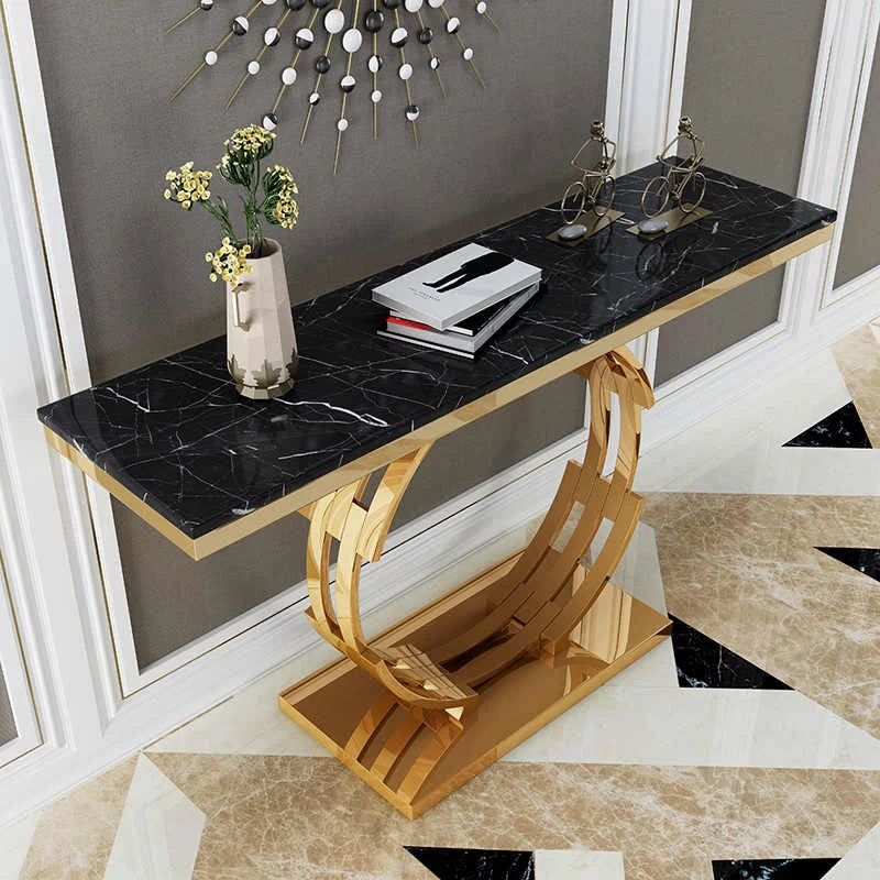YSS Modern Simple Hallway Entry Way Entrance Console Table Marble Gold and Black Metal Control Room Console Table