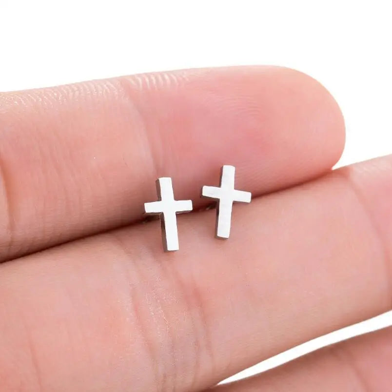 New Trendy 18K Gold Pvd Plated Stainless Steel Vintage Jesus Cross Cartilage Earrings for Women Jewellery