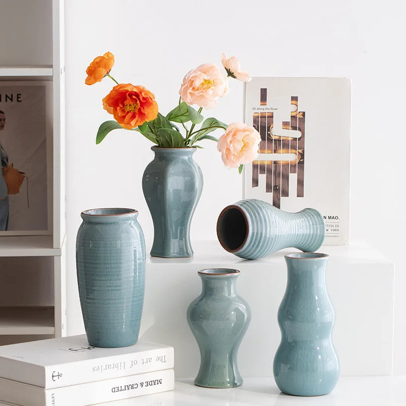 Chinese Retro Ge Kiln Ceramic Vase High-End Fresh Flower Hydroponic Decoration Tall Living Room Entrance Arrangement