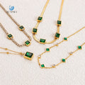 SUMMLY Vintage Emerald Zircon18K Gold Plated Stainless Steel Snake Chain Necklace for Women Fashion Jewelry