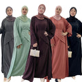Loriya NEW Islamic Clothing Modest Muslim Abaya Muslim Women Dress Wrinkle Polyester Fashion Abaya 3 Pieces Set