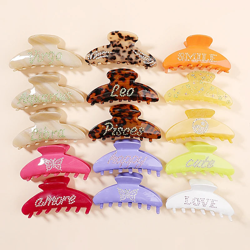 Mi Dairy Custom Rhinestone Logo Jumbo Hair Claw Clip with Metal & Acetate for Women-Glitter Rhinestone Crystal