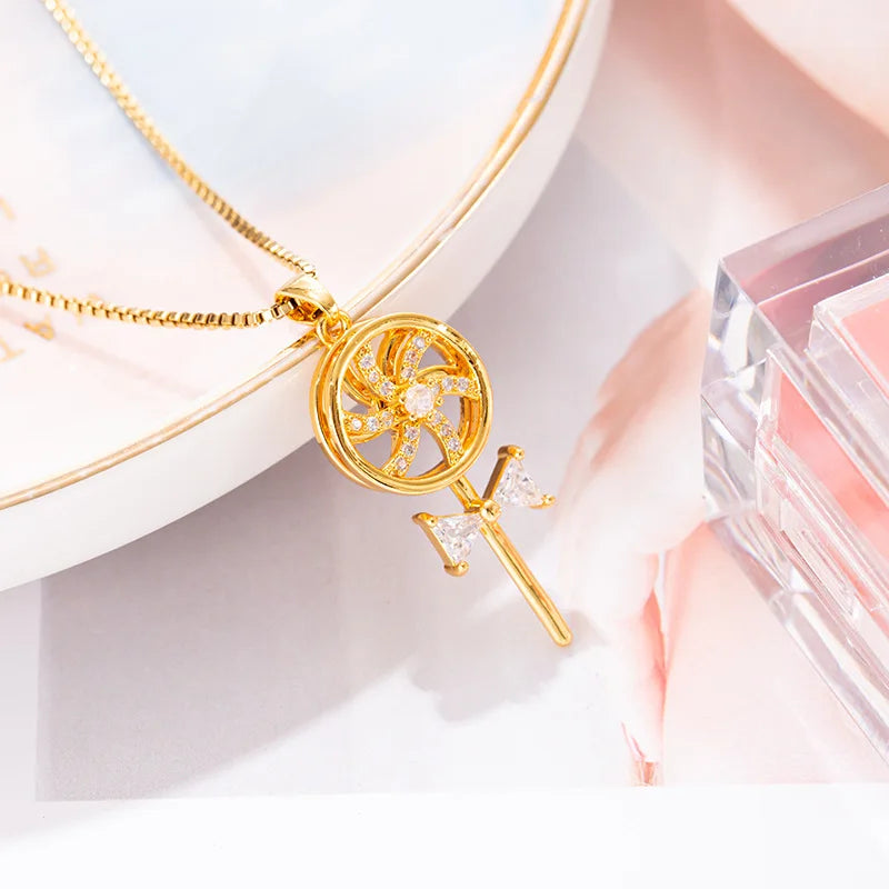 Fashion Women Jewelry Necklace Creative Pendant Spinning Lollipop Windmill Necklace Rotatable Pendent Necklace for Women