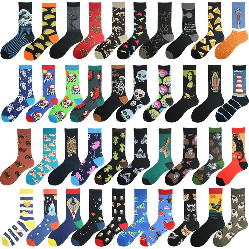 XIANGHUI Creative Custom Cotton Popular Logo Men Women Socks Creative Animal Planet Flower Socks Fashion Socks
