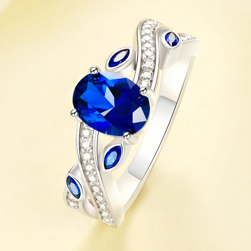 Tonglin Elegant Manufacturer Direct Sale  925 Sterling Silver Ring Oval Sapphire Rings for Women