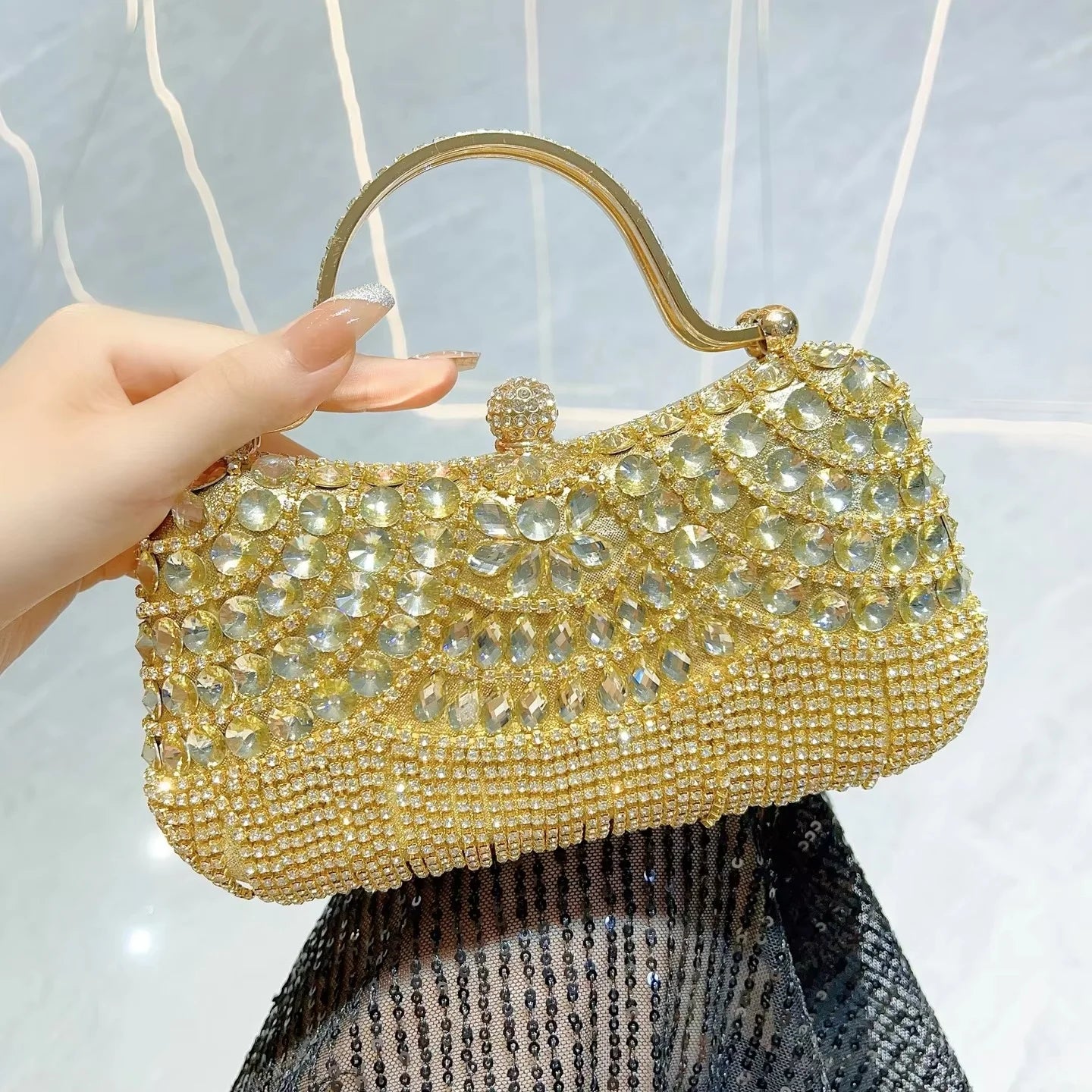 2025 Luxury Fashion Rhinestone Clutch Purses for Women Evening Formal Bags Ladies Cross Chain Shoulder Clasp Handbag Crystal Bag