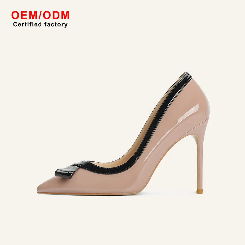 Luxury Heels for Women Women's Patent Leather High Heels Elegant Slim 10cm Trendy Shoes with Bow Design Brand Shoes for Women