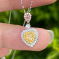 Women Customized Jewelry  Heart Shape Natural Yellow Diamond 18k Solid Gold Necklace