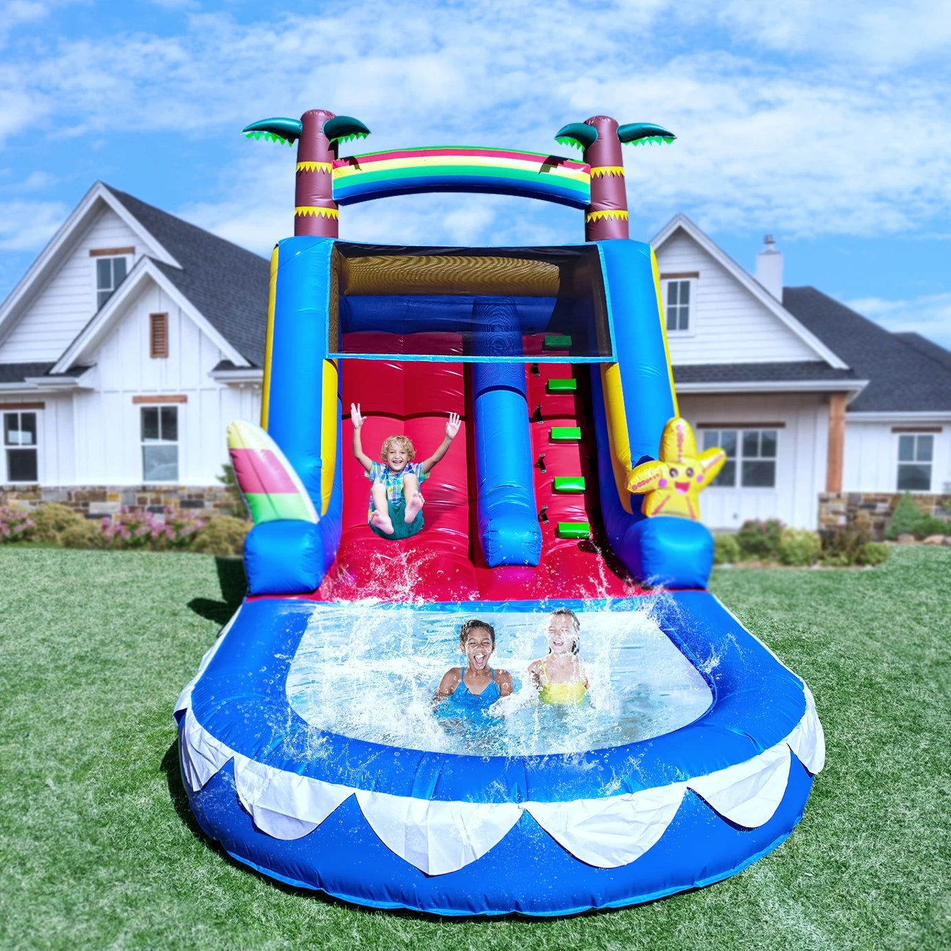 Commercial Grade PVC Inflatable Slides Adult Child Outdoor Backyard Inflatable Water Slide with Splash PoolBlower