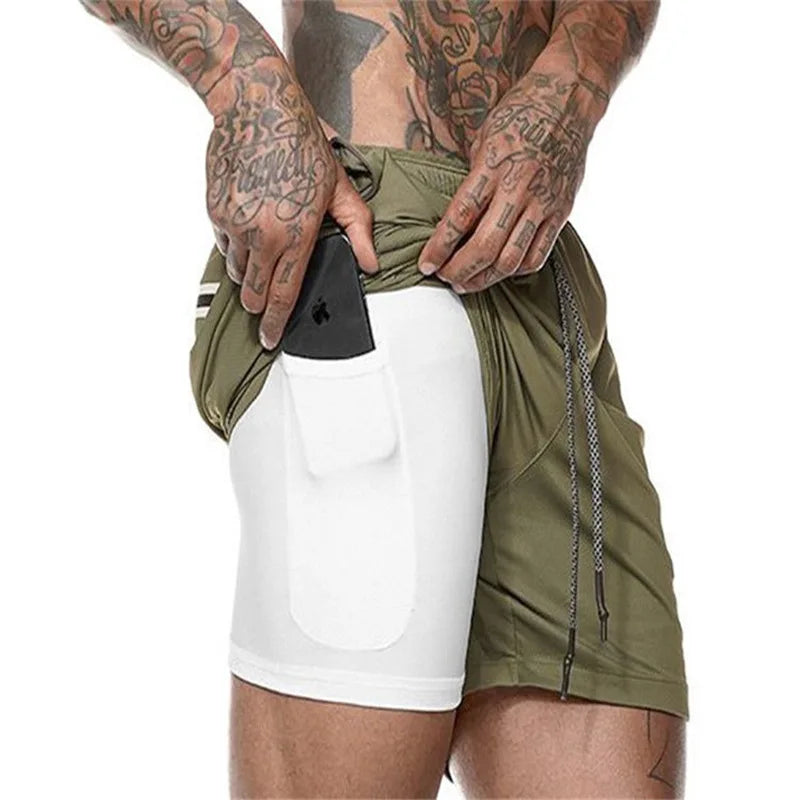 Sport Shorts Men Sportswear Double-deck Running Shorts 2 in 1 Beach Bottoms Summer Gym Fitness Training Jogging Short Pants