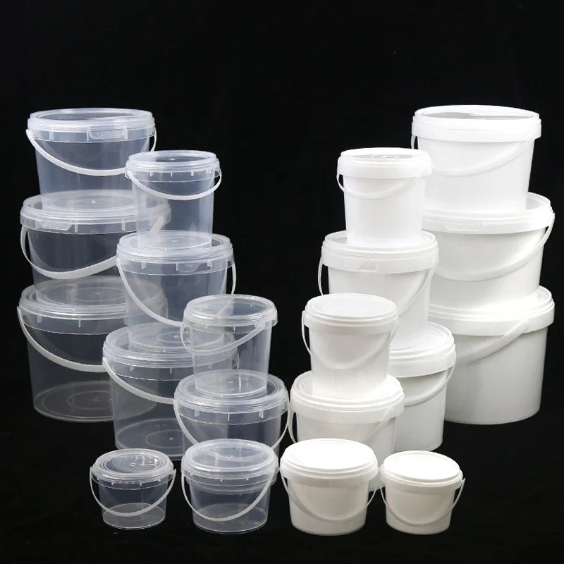 Food Grade Clear Plastic 1L/2L Bucket with Lid Handle 1KG Transparent Plastic Pail for Food Packaging Drums Pails & Barrels