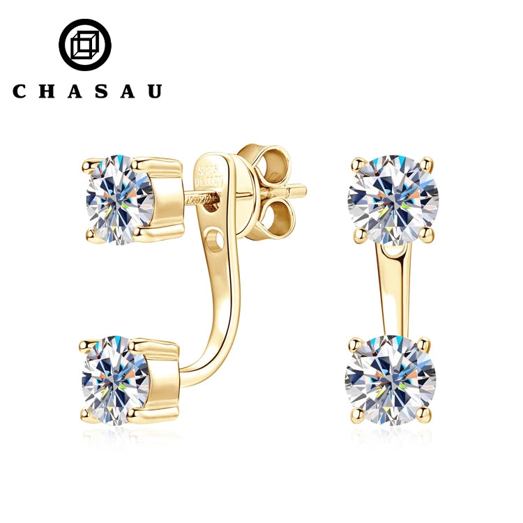 Chasau New Diamond Stud Earrings 925 Sterling Silver Dual Purpose 0.5CT 5.0mm D Color Round Double Moissanite Stud Earrings