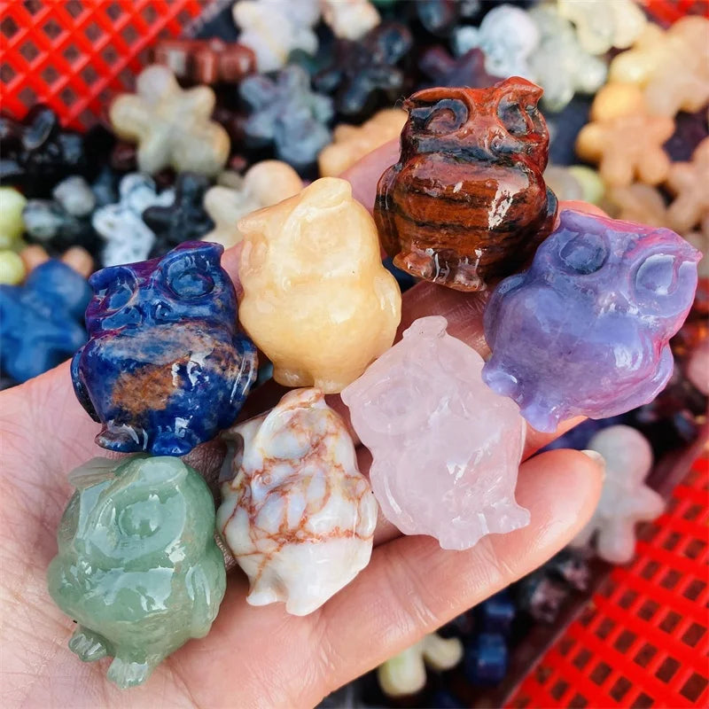 Wholesale crystal natural hand carved rose quartz obsidian crystal animal owl for sale