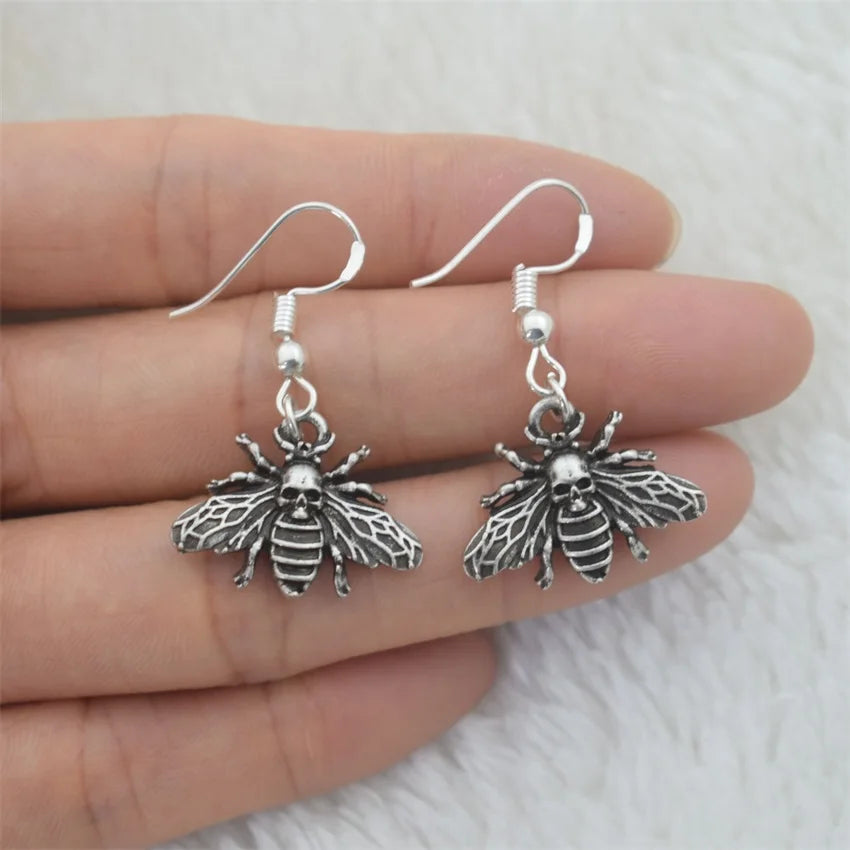 Skull Head Bee Moth Insect Pendant Earrings Alloy Gothic Jewelry for Women Wedding Gift Party