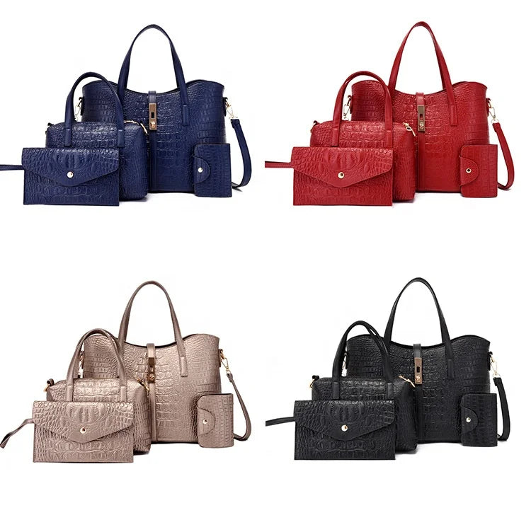 Women's Fashionable Wallet and Tote Handbag Set Ladies Top Handle Satchel with Zipper Closure Handbags of 4 Pieces