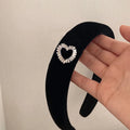 Women Lady Black Velvet Hair Hoop Padded Heart Charm Thick Wide Sponge Black Headband Diademas-por-mayor