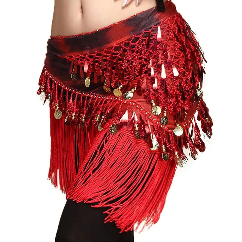 Shiny Laser Water Shape Sequins Triangular Waist Scarves Belly Dance Shawls