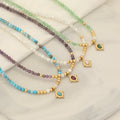 Dainty Amethyst Stone Necklace Natural Green Aventurine Blue Turquoise Beaded Necklace Shell Beads Charm Pearl Jewelry for Women
