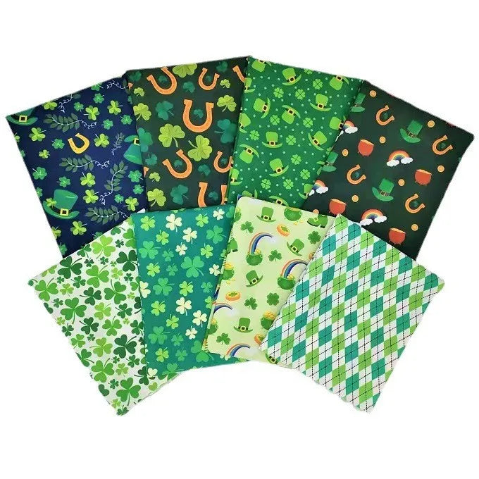 8pcs Precut St. Patrick's Day Quilting Fabric Square Leprechaun Shamrock Patchwork Eco-Friendly Durable Green Irish Party Hand
