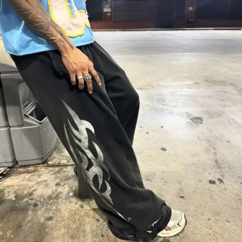 Manufacturer Custom logo Baggy 100% Cotton French Terry Wide Leg Vintage Wash Sweatpants Acid Wash Distressed Flared Sweatpants