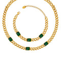Wholesale Chain Green Glass Stone Necklace Pendant Bracelet Sets