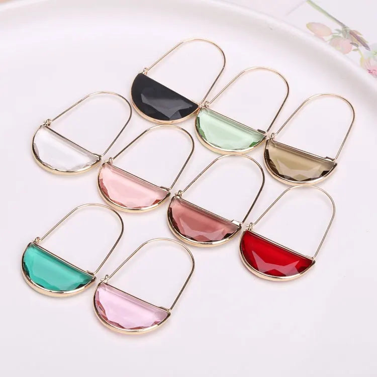 Fashion Colorful Geometric Half Moon Drop Earrings Jewelry Boho Transparent Semicircle Faceted Glass Crystal Earrings Women