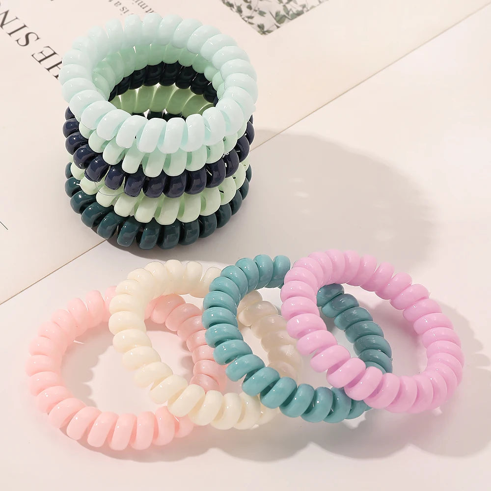 Wholesale Candy Color Telephone Wire Elastic Hair Ring Simple Sweet Ponytail Holder Hair Ties for Women
