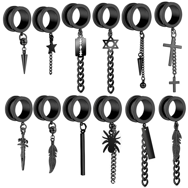 2025New Style Wholesales Body Piercing Ear Tunnels Screw Silver Black 6-20mm Women Men Plugs and Tunnels for Ear 15 Style Choose