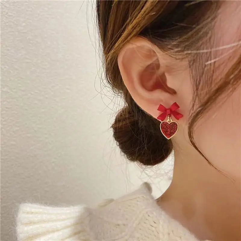 2023 Jewelry Women Party Wedding Christmas Red Minimalist Love Bow Fashion Earrings