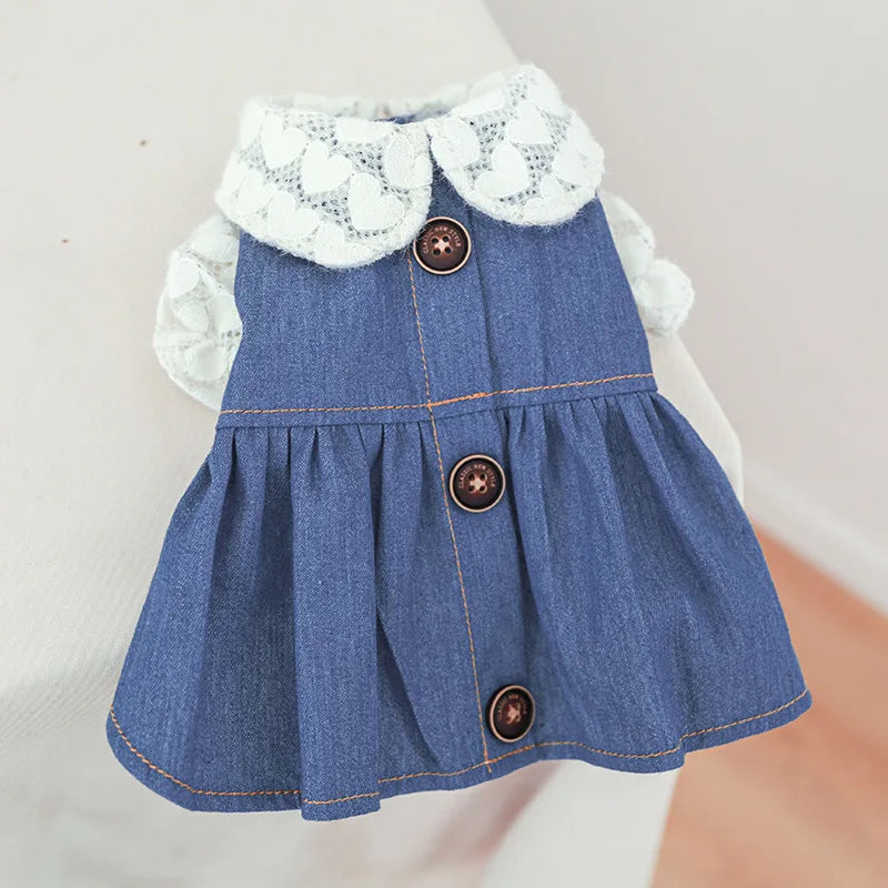 Wholesale Cotton Soft Breathable Denim Skirts for Animal Puppy Cat Pet Dog