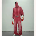 Unisex Tracksuit Custom High Quality Full Zip up Hoodie Loose Trousers Tracksuit 450gsm Street Wear Faded Acid Washed Tracksuit