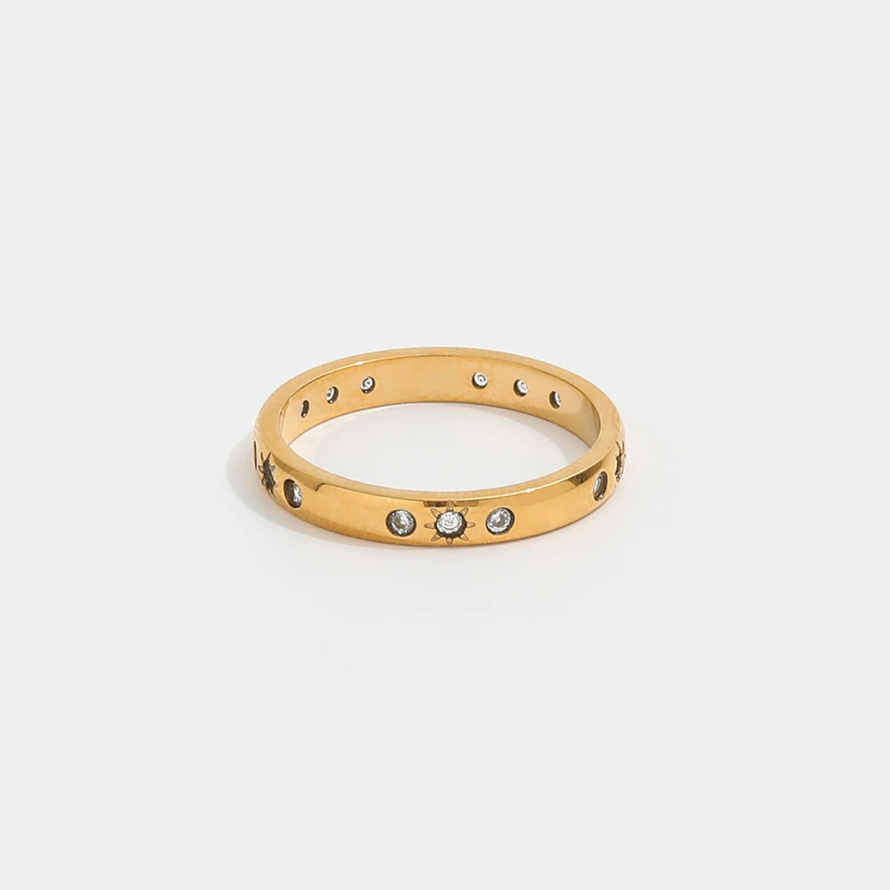 Women's Trendy Gold Plated Stainless Steel Rings Non-Tarnish & Waterproof Zirconia Pave Stylish Jewelry