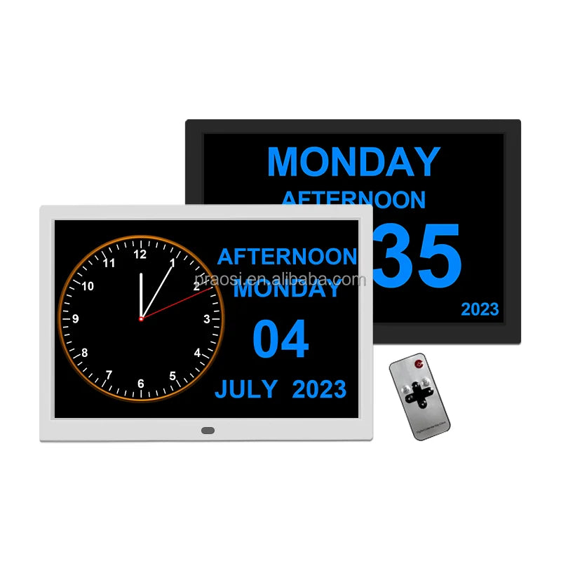 Pros 15 Inch Large Digital Calendar Day Alarm Clock Analogue Dementia Clock Remote Control Alzheimer Elderly Medicine Reminders