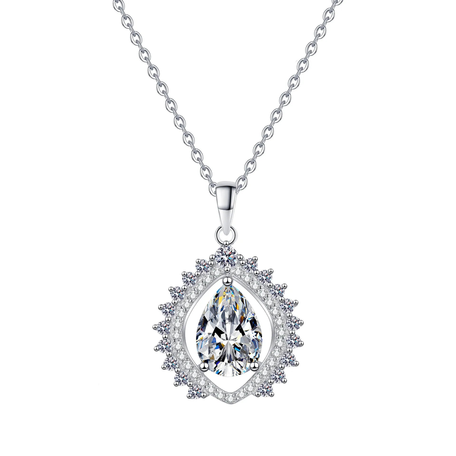 Factory Wholesale 925 Sterling Silver 3Carat Moissanite Pendant Pear Shaped Sunflower Water Drop Necklace for Women