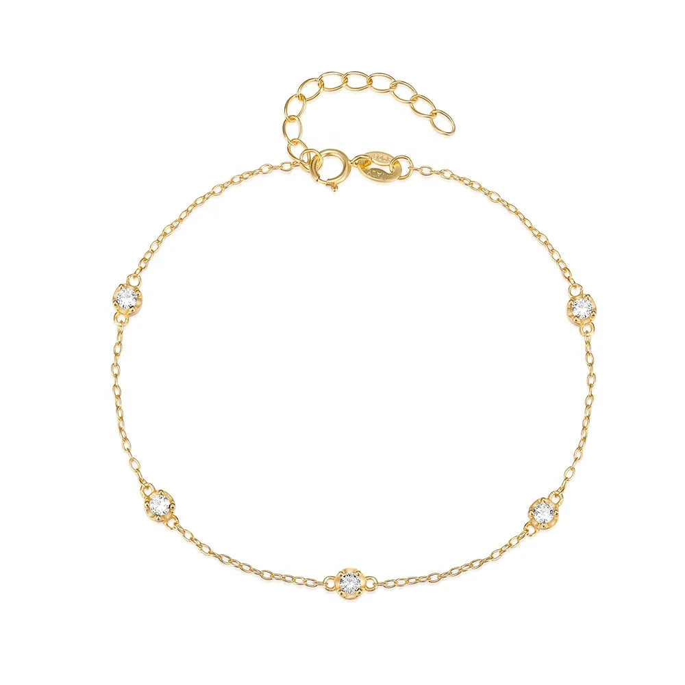 HanYu Gold Plated Interval 5A Zircon Paved CZ Bracelet Women Minimalist Fashion 925 Sterling Silver Bracelets